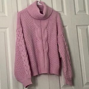 NWT Light Purple Woven Heart Cable Knit Sweater OverSized Turtle Neck Womens XL